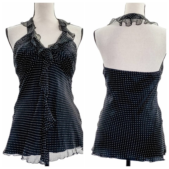 SPENSER Jeremy Black Polka Dot Ruffled Halter Top - Picture 1 of 12